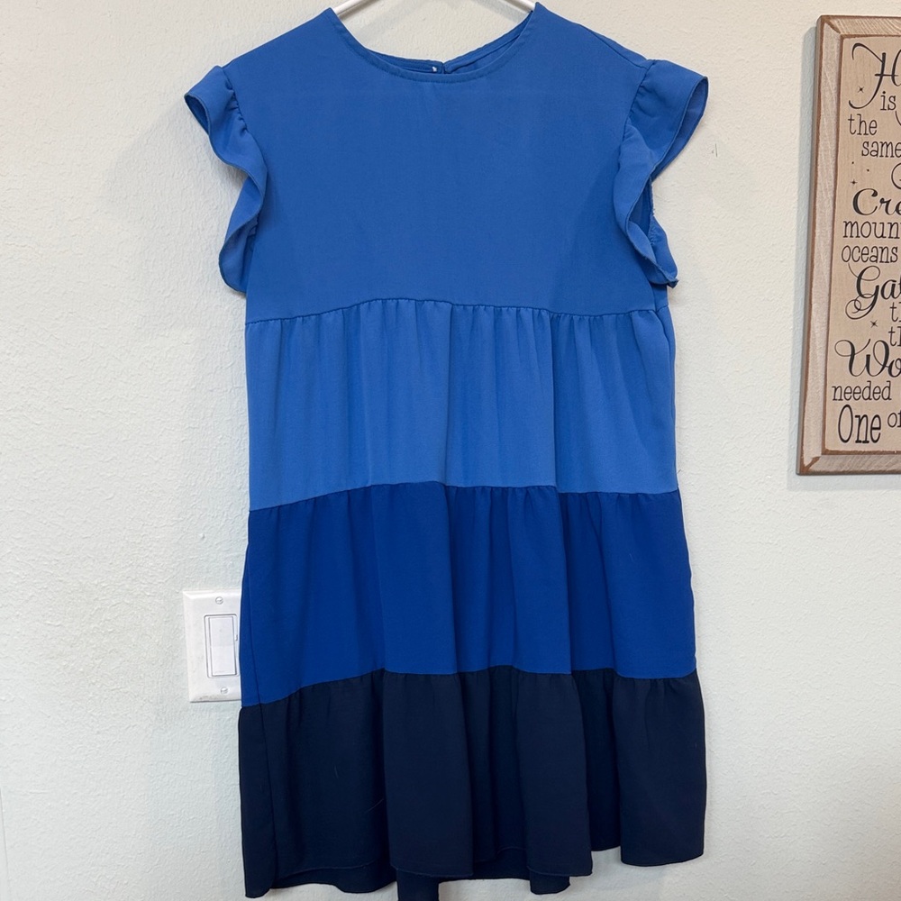 SHEIN Blue Tiered Midi Dress with Flutter Sleeves